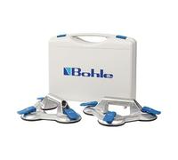 Ventosa VERIBOR® BLUE LINE, VE 2 pezzi, corpo in alluminio a 3 teste con impugnatura longitudinale, capacità di carico 100 kg, disco Ø 120 mm.