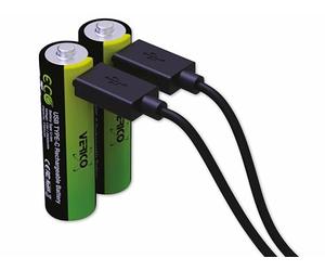 VERICO LoopEnergy - Batteria AA USB-C Mignon, 2550 mWh, 1,5 V, 2 batterie agli ioni di litio, 1700 mAh, 1,5 V, 2 pezzi