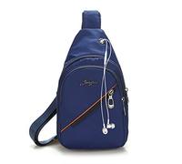 Veriya, borsa a tracolla monospalla casual impermeabile con porta per cuffie per viaggio, trekking, ciclismo, per uomo, donna, ragazza, Blue
