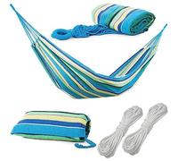 Verk Group Amaca singola da giardino in tessuto di cotone per interno e all'aperto 200x80 Multicolor Blu Amaca da Campeggio, Portatile con borsa Carico massimo: 150 kg Amaca Sospesa