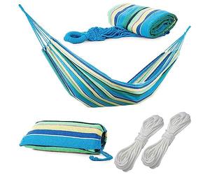 Verk Group Amaca singola da giardino in tessuto di cotone per interno e all'aperto 200x80 Multicolor Blu Amaca da Campeggio, Portatile con borsa Carico massimo: 150 kg Amaca Sospesa