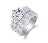 Verlobungsring Frau, Ring Women Breites 2-Ring-Set mit 3 Karat Rundem Moissanit Silber 14K Weiße gold Größe 50 (15.9)