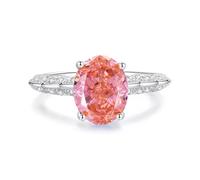 Verlobungsringe Damen, Damenring Kleiner Finger Ring mit 8X10mm Ovalem Padparadscha und Moissanit Silber 18K Weißgold Größe 52 (16.6)