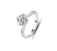 Verlobungsringe Damen, Ring Damen Cool Polierter Solitärring mit 6,5 mm Rundem Moissanit 1 Karat Silber 18K Weiße gold Größe 54 (17.2)