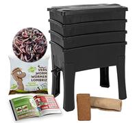 Vermicompostaggio Worm Café, 3 vassoi I 500g di Vermi Lombrichi / 1000 pz. I Kit Completo I Grande capacità 96 Litri