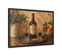 Vermouth And Citrus Still Life Framed Canvas Print - Kitchen, Dining Area Wall 30×20 inch (75×50 cm) - Horizontal/Black / 1.25 inch (3 cm)