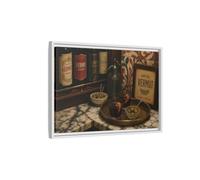 Vermut Hour Still Life Framed Canvas Print - Kitchen, Feature Wall, Warm Browns 24×16 inch (60×40 cm) - Horizontal/White / 1.25 inch (3 cm)