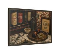 Vermut Hour Still Life Framed Canvas Print - Kitchen, Feature Wall, Warm Browns 30×20 inch (75×50 cm) - Horizontal/Espresso / 1.25 inch (3 cm)