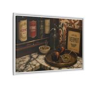 Vermut Hour Still Life Framed Canvas Print - Kitchen, Feature Wall, Warm Browns 30×20 inch (75×50 cm) - Horizontal/White / 1.25 inch (3 cm)