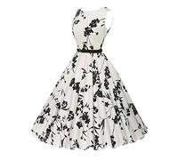 VERNASSA 1950s Abiti da Donna, 50s Vestito da Swing dell'Abito di Sera di Promenade del Cotone del Cotone di Stile di Hepburn di Stile Classico,Multicolor,Formato S-4XL (S, 1260-Fiore Bianco-01)