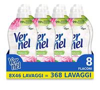 Vernel Naturals Peonia, Ammorbidente Lavatrice Profumato, 99% Ingredienti di Origine Naturale, senza Siliconi e Coloranti, Confezione Risparmio 8 Flaconi x 46 Lavaggi, Totale 368 Lavaggi