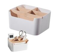 Vernerth Organizer da Scrivania 5 Scomparti in Bambù - Portaoggetti Regolabile con Divisori Mobili per Penne, Cosmetici, Telefono e Foglietti, Bianco e Naturale per Casa e Lavoro