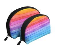 Vernice ad acquerello colori vivaci linea grafica, Borsa per trucco a conchiglia Portamonete da donna Borsa da toilette piccola Borsa per cosmetici 2 pezzi