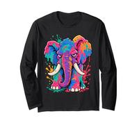 Vernice Colorata Splash Elephant Vibrant Wildlife Pop Art Maglia a Manica