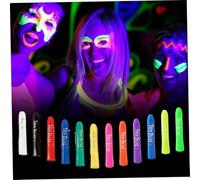 Vernice per il corpo al neon, bagliore nella vernice del corpo scuro, 12 pezzi volto neon rotabile per bambini adulti e riutilizzabili bastoncini per il viso lavabile per mascherate, festival di Hall