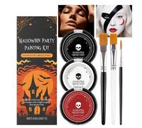 Vernice Per Il Viso Di Halloween - Fondazione Bianca Black Red Palette | Vernice Per Il Corpo Con Pennelli - Kit Di Trucco Ad Alta E -pigmento Per Prestazioni Teatrali, Costumi Di Costumi A Sf