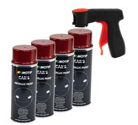 Vernice Spray 4 X 400ml Bomboletta Motip 706868 Rosso Metallico Manico Pistola