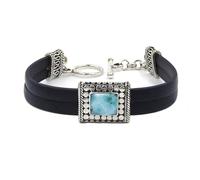 Vero gemma larimar autentico argento sterling 925 regolabile bracciale fatto a mano per uomo e donna, designer polsino moda filigrana Cinturino in gomma gioielleria Bracciali, lungo 8''