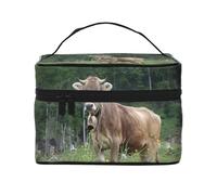 Vero marrone di mucca svizzero, Borsa per il trucco Borsa per cosmetici Borsa da viaggio portatile da viaggio Astuccio per matite