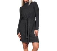 VERO MODA Abito da Donna in Maglia VMBella Corto Invernale con Colletto e Cintura, Nero Melange, L