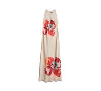 Vero Moda - Vestito midi in raso oro pallido senza maniche con schiena scoperta e stampa a fiori oversize M