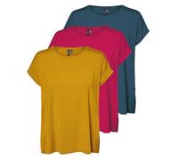 VERO MODA Aware AVA - Maglietta a Maniche Corte, Confezione da 3 (Giallo Oro, Rosa Brillante, Blu moroccano), M