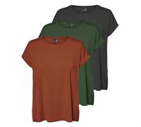 VERO MODA Aware AVA - Maglietta a Maniche Corte, Confezione da 3 (Picante, Grape Leaf, Dark Grey Melange), S