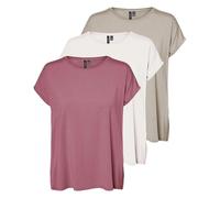 VERO MODA Aware AVA - Maglietta a Maniche Corte, Confezione da 3 (Rosa Mesa, Bianco Alyssum, Grigio Chateau), L
