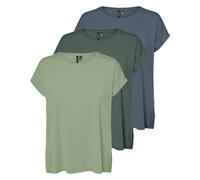 VERO MODA Aware AVA - Maglietta a Maniche Corte, Confezione da 3 (Stormy Weather, Dark Forest, Reseda), M