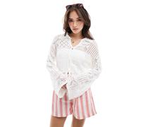 Vero Moda - Aware - Cardigan bianco in maglia all'uncinetto con colletto XS