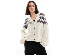 Vero Moda - Aware - Cardigan color panna in maglia con motivo Fair Isle-Bianco XL