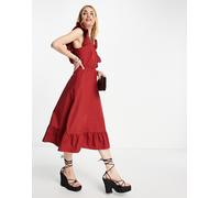 Vero Moda - Aware - Vestito midi incrociato sul davanti con volant rosso XS