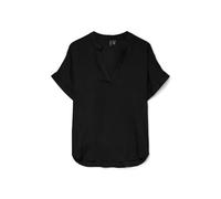 VERO MODA Top da Donna Stile Casual con Scollo a V e Polsini arrotolati, Camicia a Maniche Corte, Colore:Nero, Taglia:XS