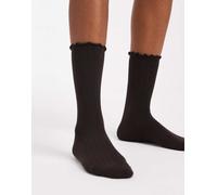 Vero Moda - Calzini a coste con volant color cioccolato-Marrone One Size