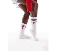 Vero Moda - Calzini sportivi a coste bianchi con cuore e righe-Bianco One Size