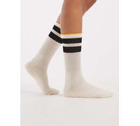Vero Moda - Calzini sportivi color crema a coste con righe nere e arancioni-Bianco One Size