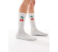 Vero Moda - Calzini sportivi grigio chiaro a coste con ciliegie One Size
