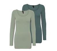 VERO MODA Camicetta a Maniche Lunghe da Donna, Confezione, Verde (1 x Desert Sage/ 1 x Balsam Green), S