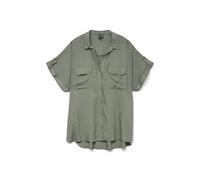 VERO MODA Camicia a Righe da Donna a Maniche Corte con Tasche sul Petto e abbottonatura, Verde, XS
