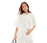 Vero Moda - Camicia bianca in lino a maniche corte squadrata in coordinato-Bianco 2XL