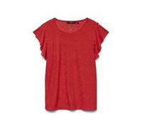 VERO MODA Camicia da Donna con Motivo a Fori e Maniche Corte, Rosso - Fiery Red, L