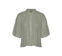 VERO MODA Camicia da Donna con Taglio Ampio e abbottonatura a Mezza Manica, Erba Marina, S
