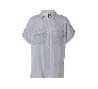 Vero Moda Camicia da Donna a Maniche Corte con Motivo a Righe, Tasche sul Petto e Bottoni, Blu, XL