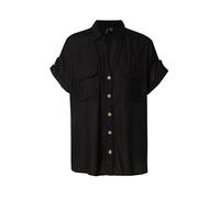 VERO MODA Camicia a Righe da Donna a Maniche Corte con Tasche sul Petto e abbottonatura, Nero, XS