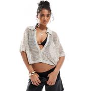 Vero Moda - Camicia da mare traforata color betulla in paillettes-Neutro L