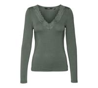 VERO MODA Camicia Donna Aderente Scollo a V Pizzo Dettaglio Basic Manica Lunga