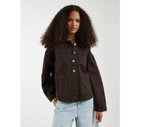 Vero Moda - Camicia giacca di jeans color cioccolato con tasche sul davanti-Marrone XL