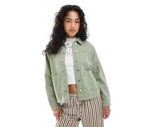 Vero Moda - Camicia giacca in denim kaki slavato con tasche sul davanti-Verde M