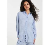 Vero Moda - Camicia oversize blu fiordaliso a righe effetto lino in coordinato XXS