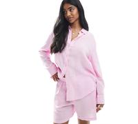 Vero Moda - Camicia oversize in misto lino rosa in coordinato L